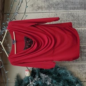 Red bead Embroidered long sleeved blouse